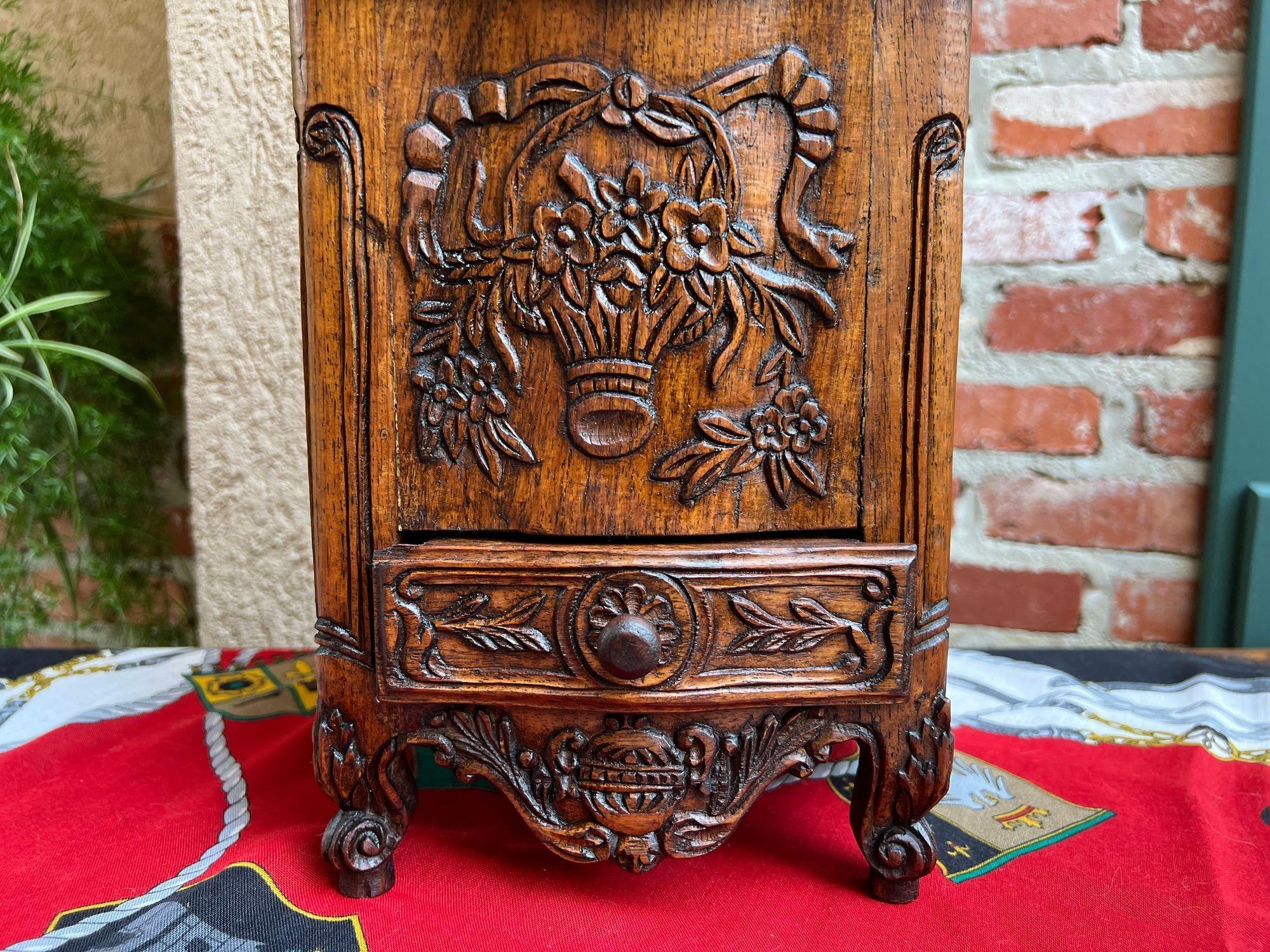 Late 19th Century Antique French Country Salt Box Spice Cabinet Louis XV Carved Oak c1890