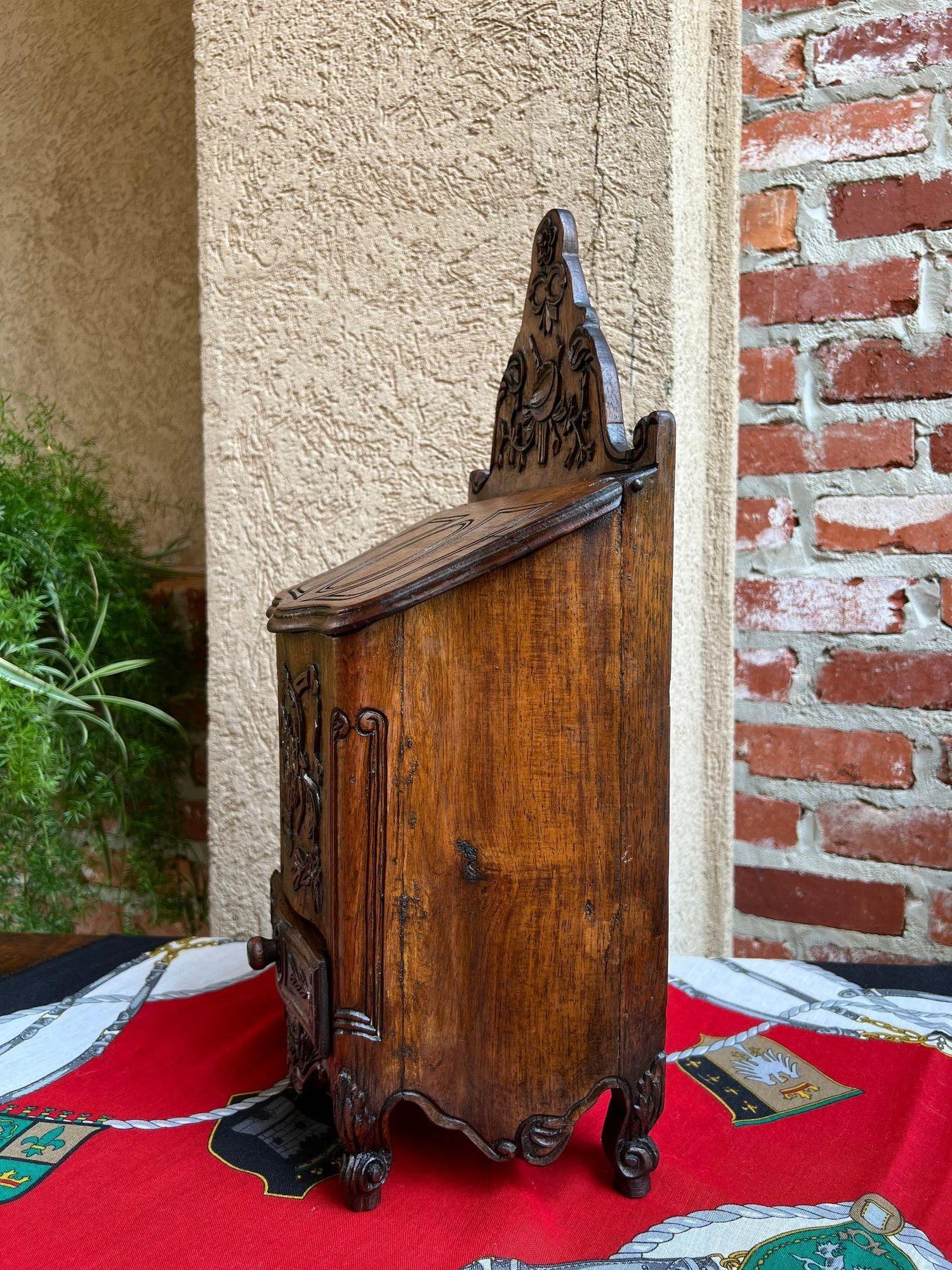 Antique French Country Salt Box Spice Cabinet Louis XV Carved Oak c1890 4