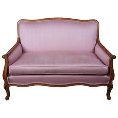Antique French Country Walnut Camelback Settee Love Seat Sofa Pink