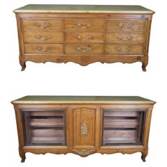 Antique French Country Walnut General Store Curio Showcase Display Dresser