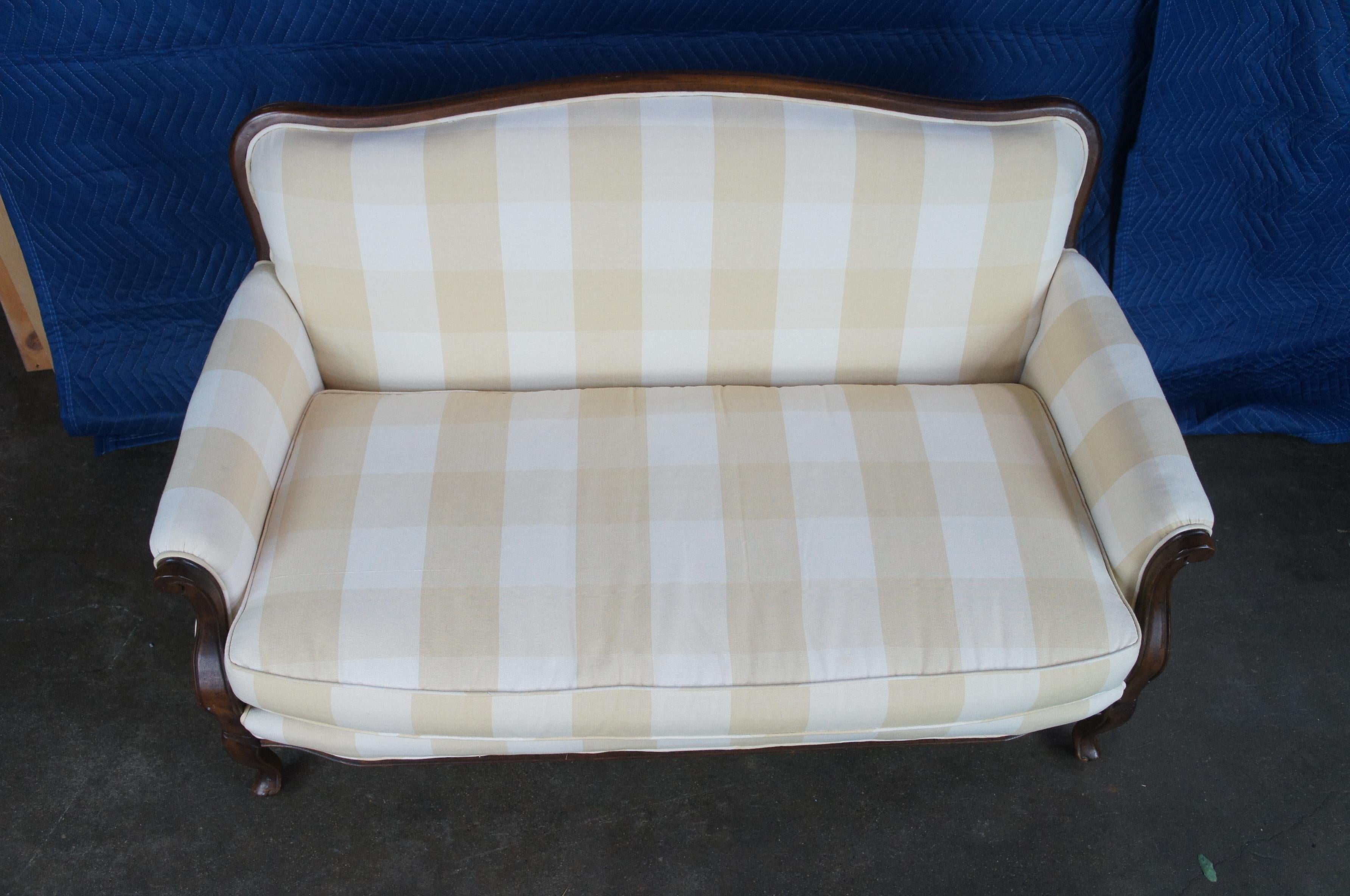 Antique French Country Walnut Plaid Serpentine Camelback Settee Love Seat 2