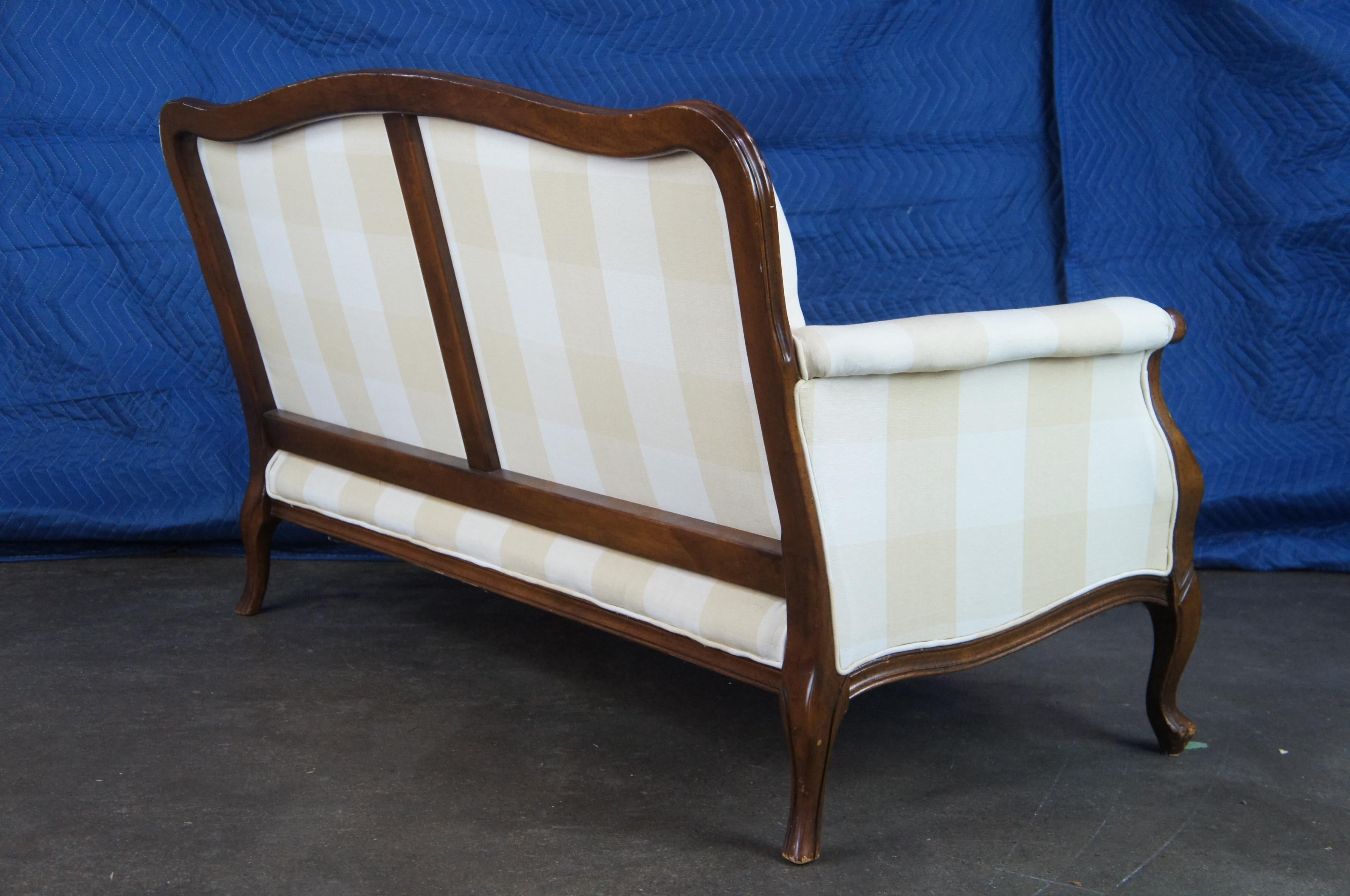 French Provincial Antique French Country Walnut Plaid Serpentine Camelback Settee Love Seat