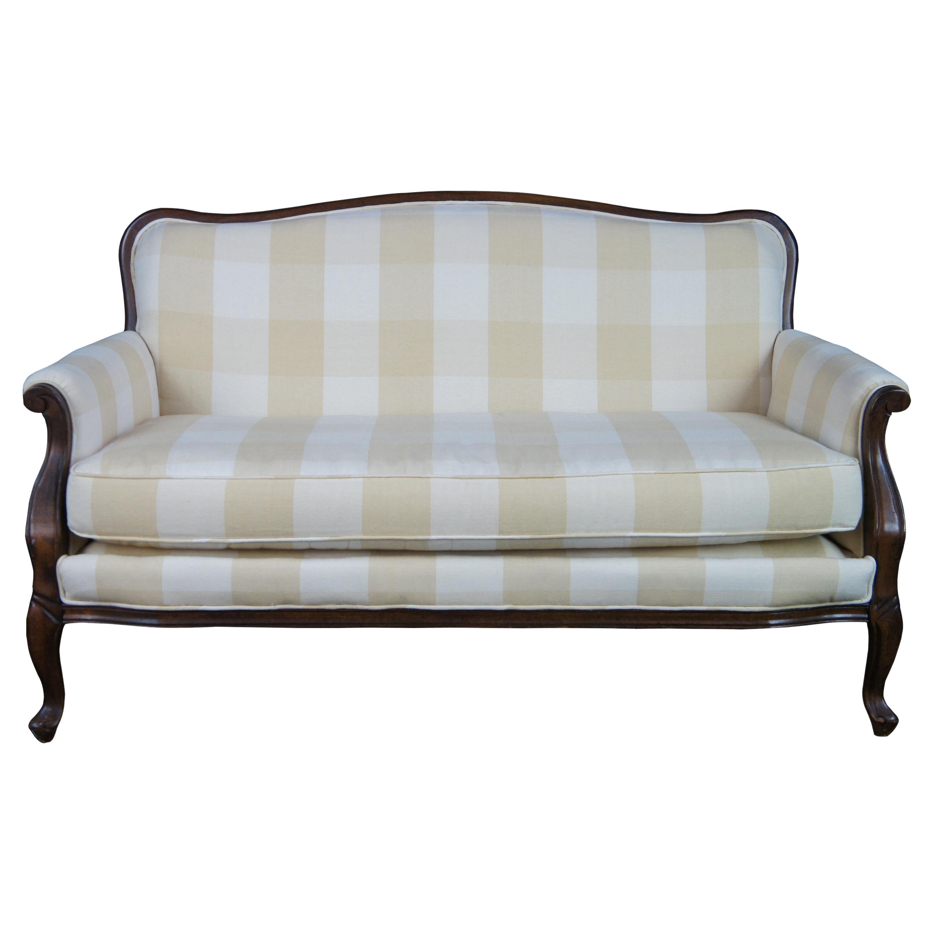 Antique French Country Walnut Plaid Serpentine Camelback Settee Love Seat