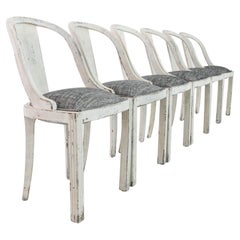 Antique French Country White and Grey Dining Chairs, Set of Six