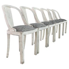 Antique French Country White and Grey Dining Chairs, Set of Six