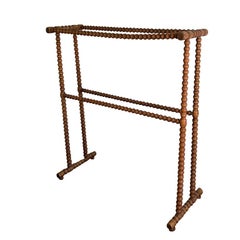 Antique French Country Wood Stick and Ball Herb Blanket Drying Rack, France 1899