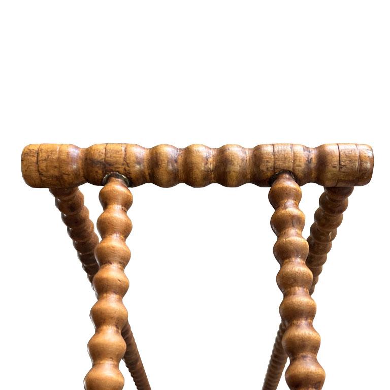 Antique French Country Wood Stick and Ball Herb Blanket Drying Rack, France 1899 3