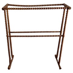 Antique French Country Wood Stick and Ball Herb Blanket Drying Rack, France 1899