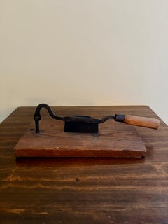 Antique French Country Wooden & Iron Herb Cutter or Cheese Board