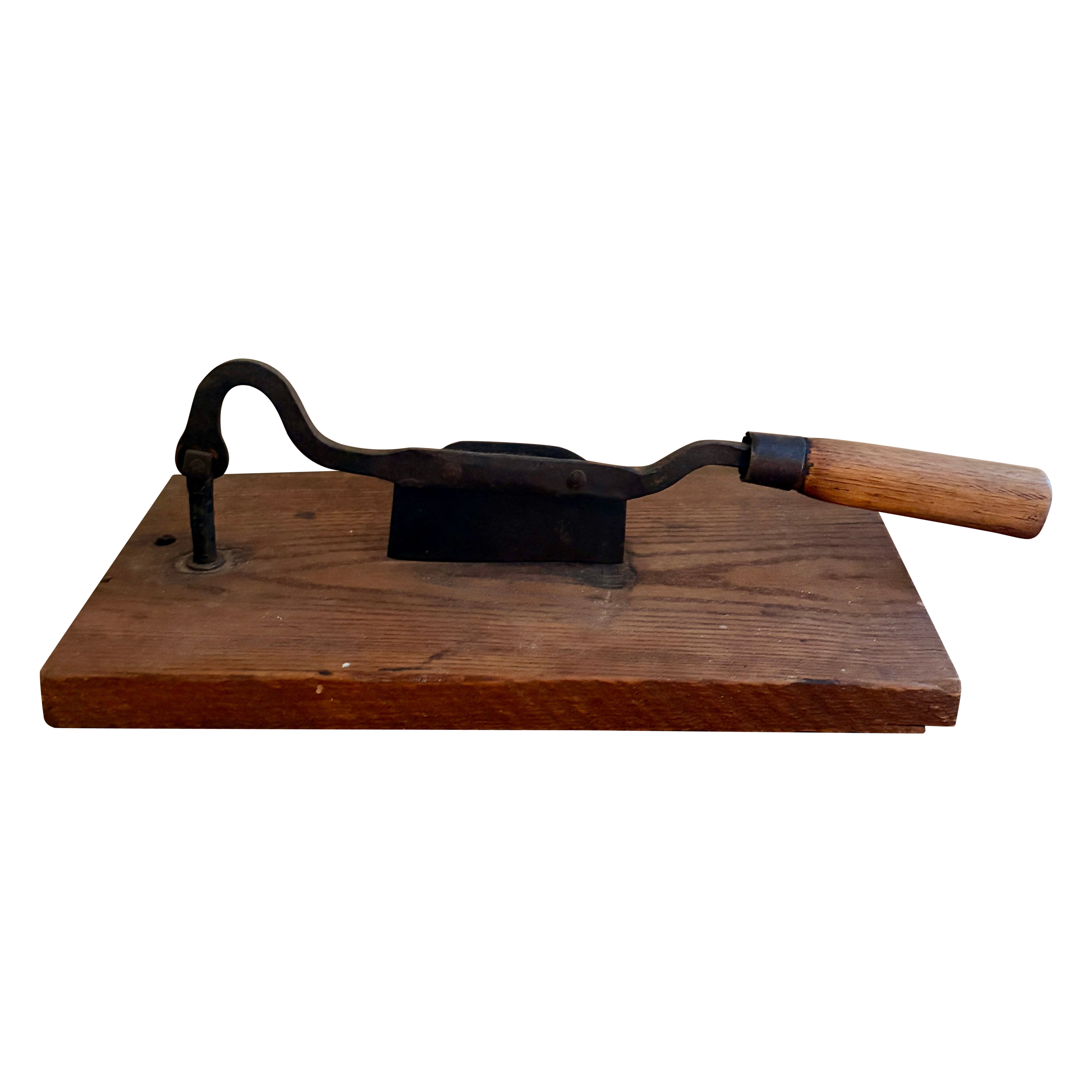 Antique French Country Wooden 
Iron Herb Cutter or Cheese Board For Sale