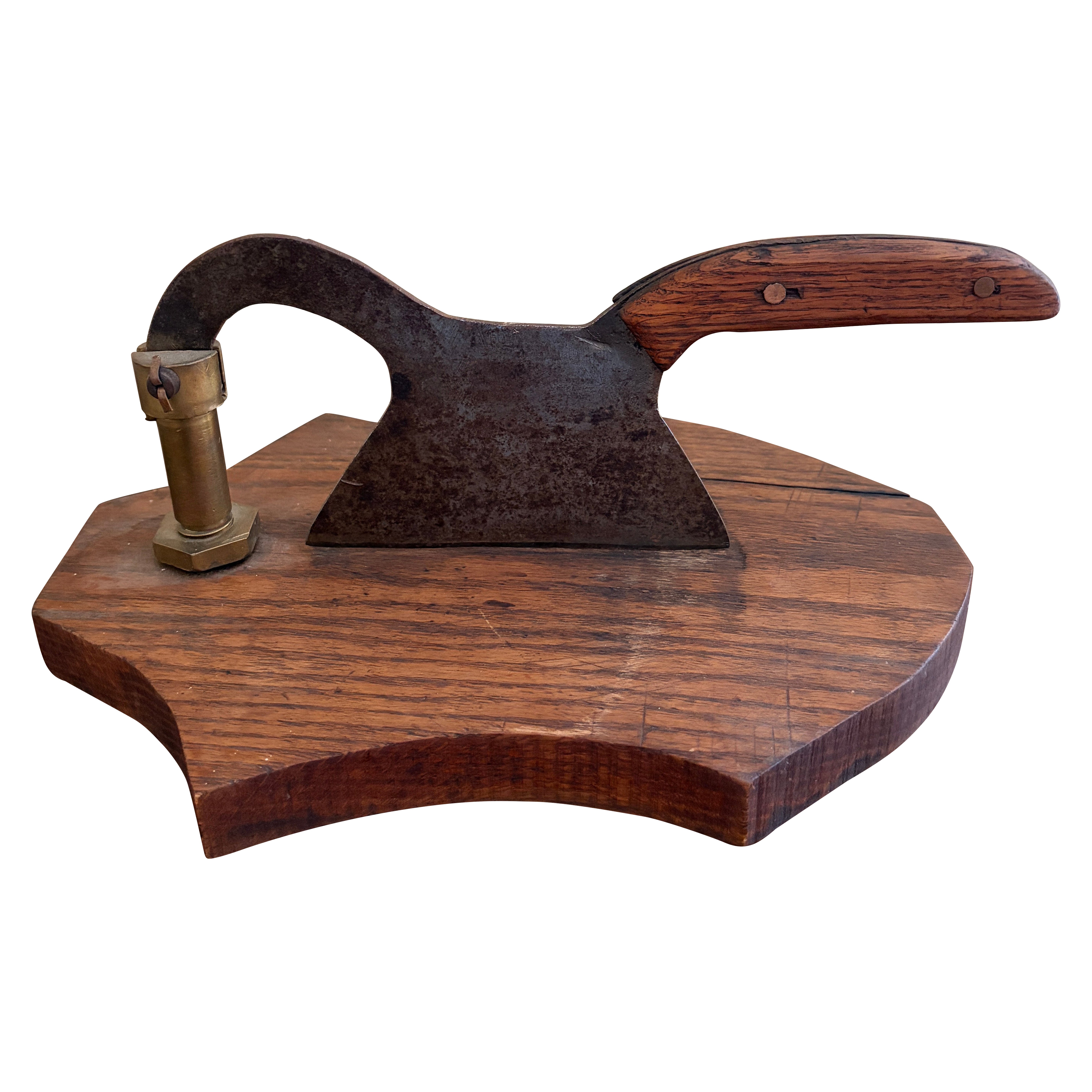 Antique French Country Wooden & Iron Herb Cutter or Cheese Board