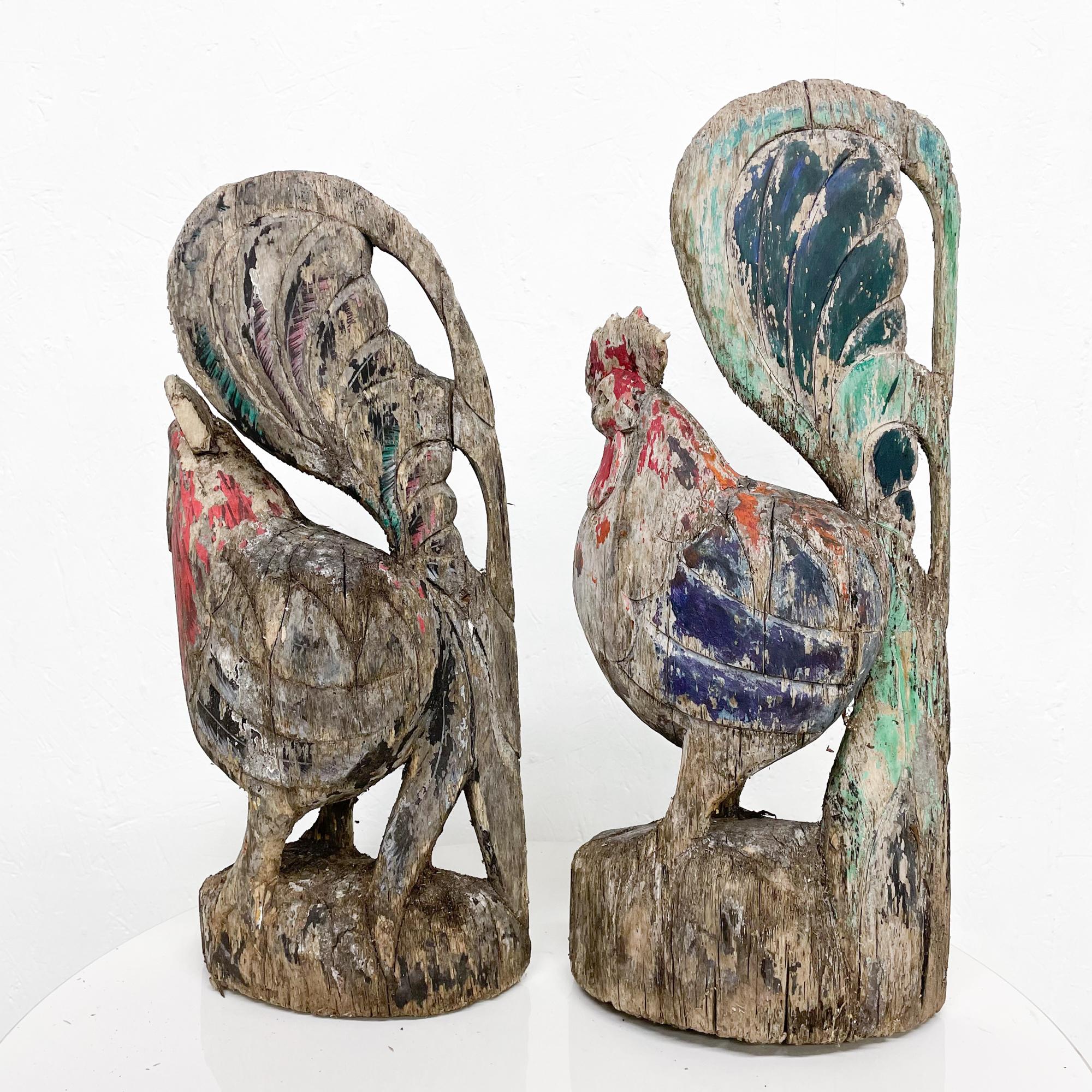 20th Century Antique French Country Wooden Rooster Sculptures