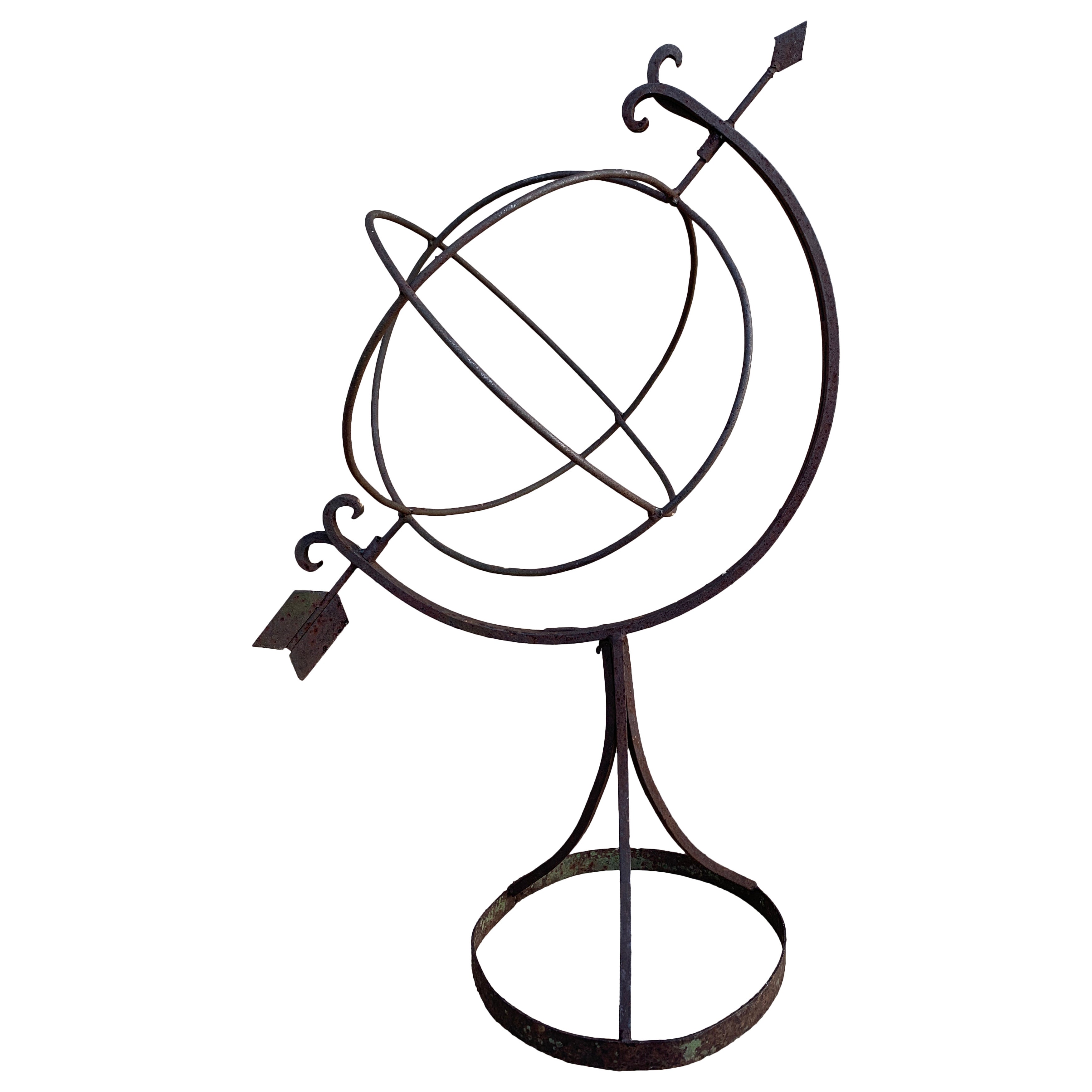 Antique French Country Wrought Iron Garden Armillary Sundial
