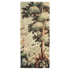 Antique French Cream and Green Floral Wool Tapestry Rug & Kilim