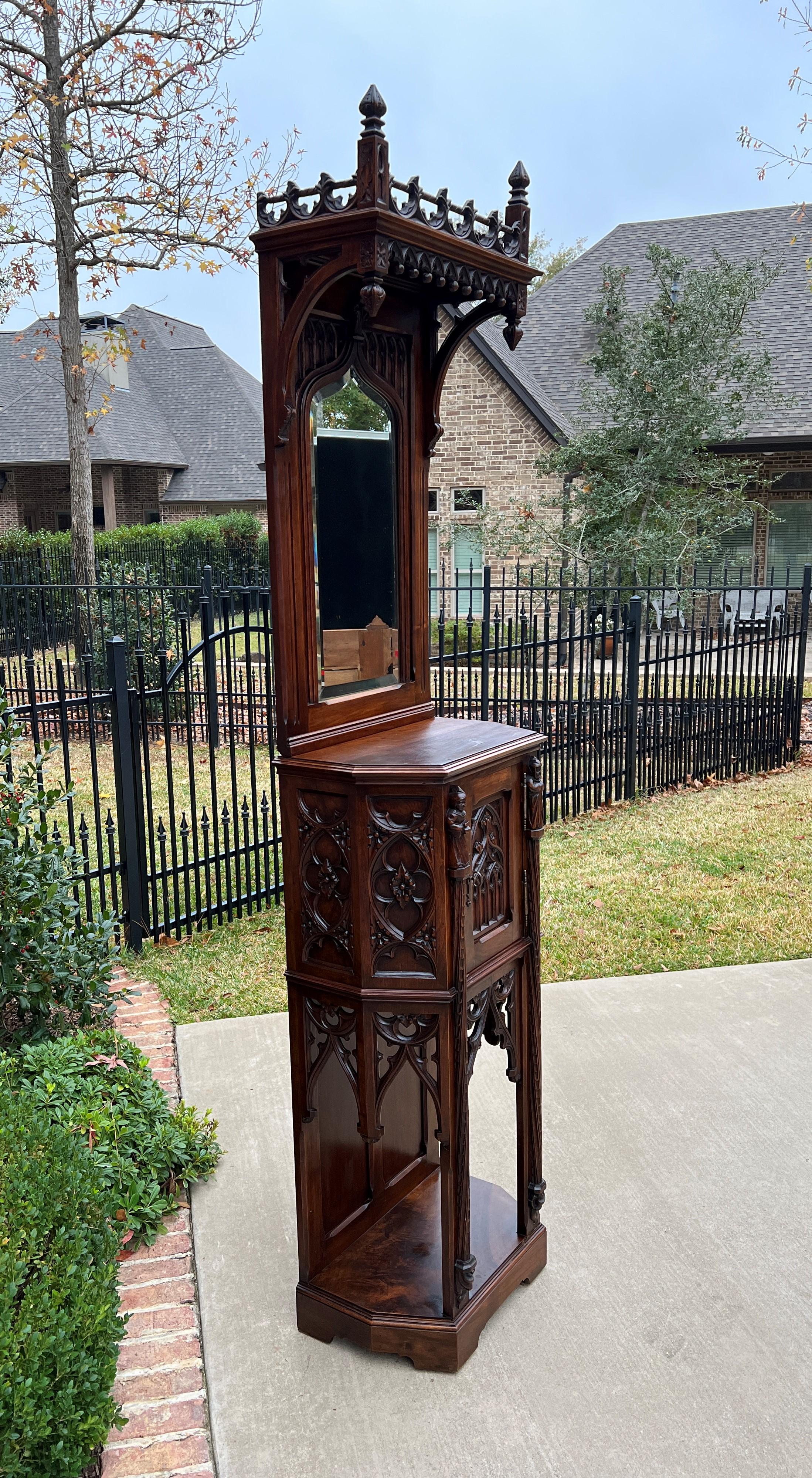 Antique French Credence Cupboard Cabinet Gothic Revival Mirrored Hall Entry 19C For Sale 9