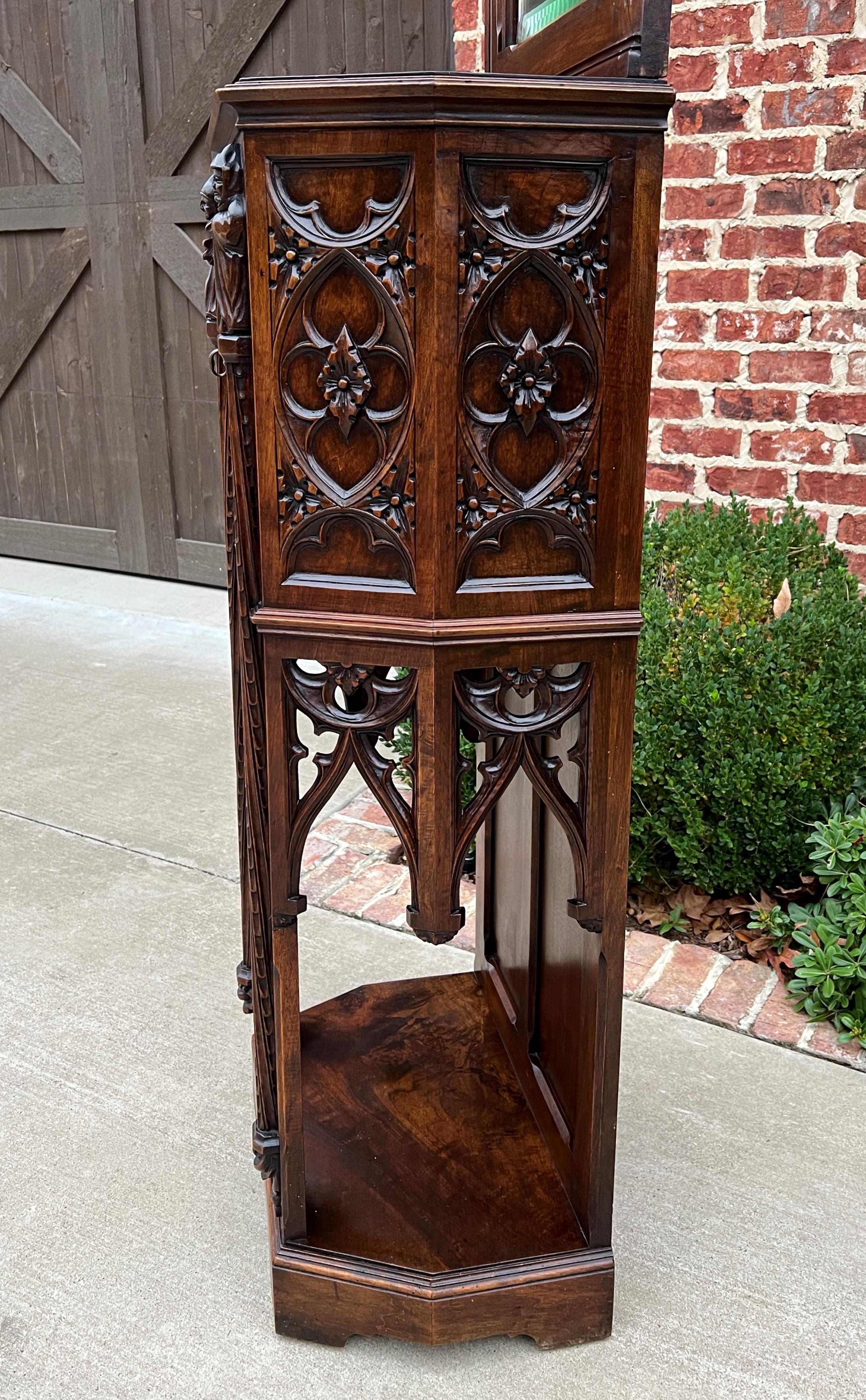 Walnut Antique French Credence Cupboard Cabinet Gothic Revival Mirrored Hall Entry 19C For Sale