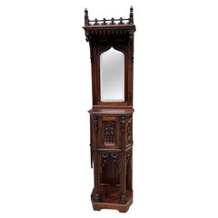 Antique French Credence Cupboard Cabinet Gothic Revival Mirrored Hall Entry 19C