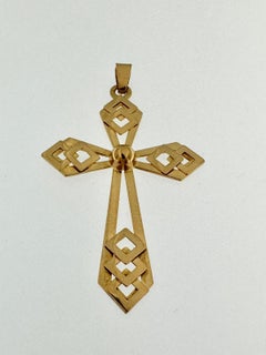 Antique French Cross with Geometric Motifs 18 Karat Yellow Gold