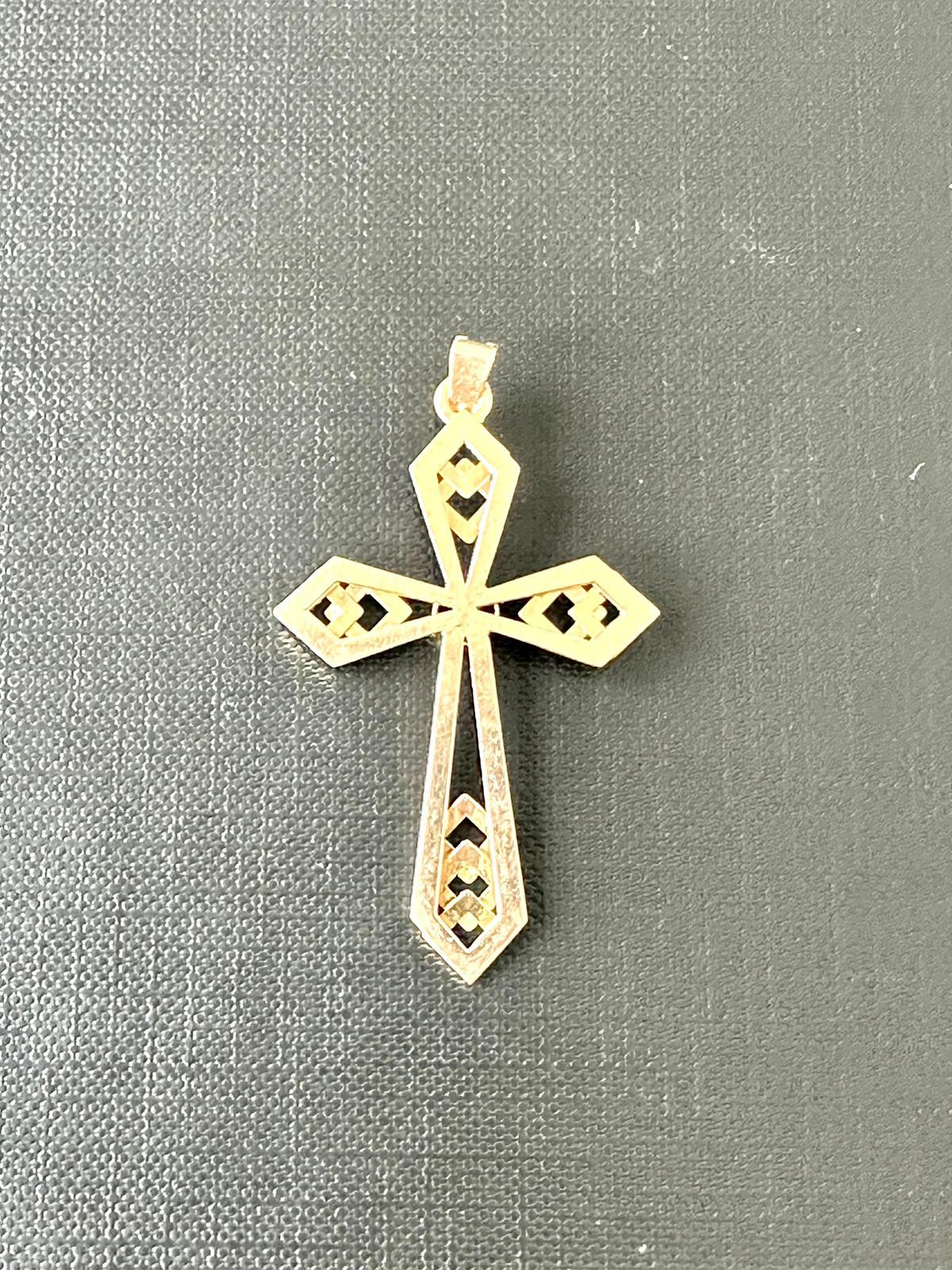 Antique French Cross with Geometric Motifs 18 Karat Yellow Gold For Sale 1