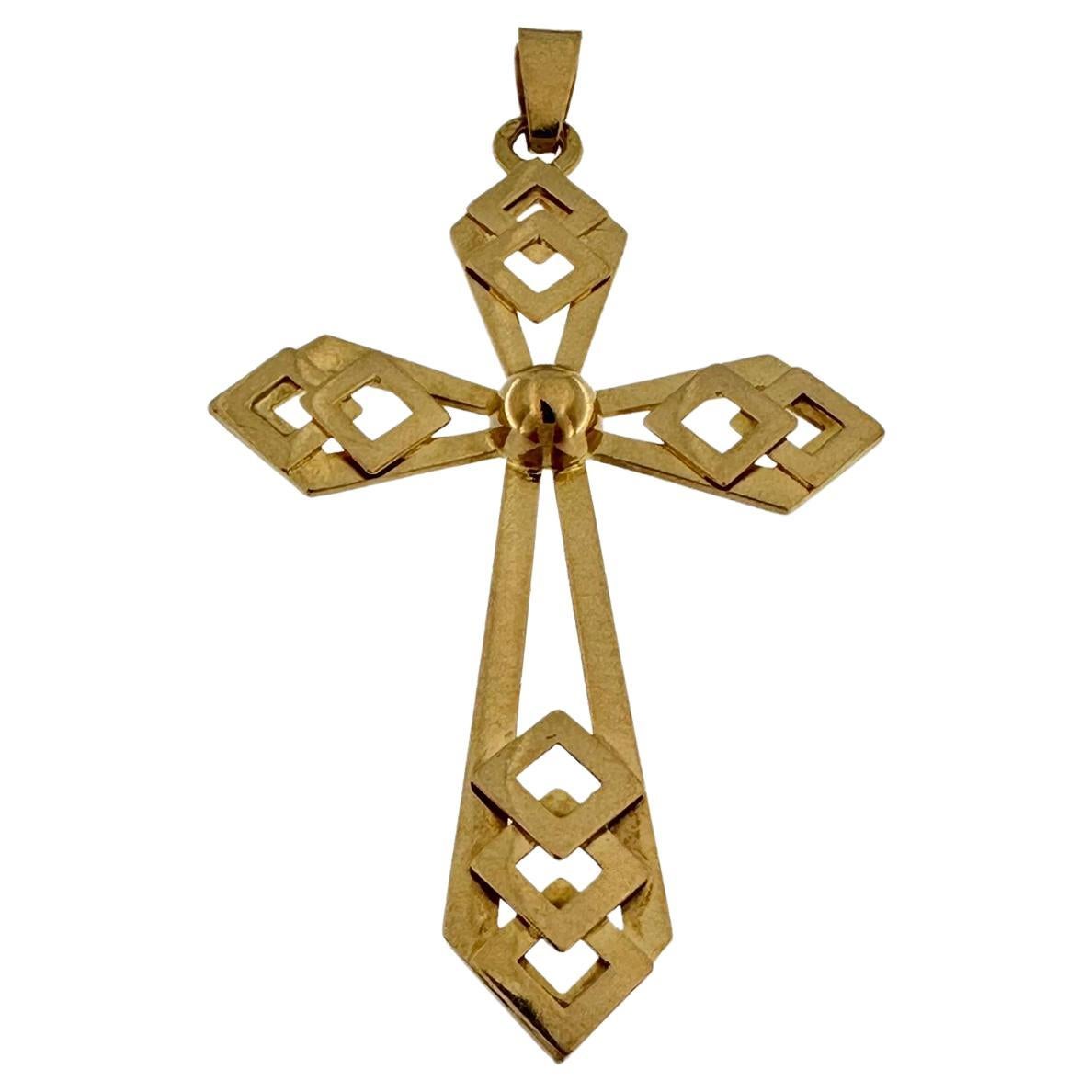 Antique French Cross with Geometric Motifs 18 Karat Yellow Gold