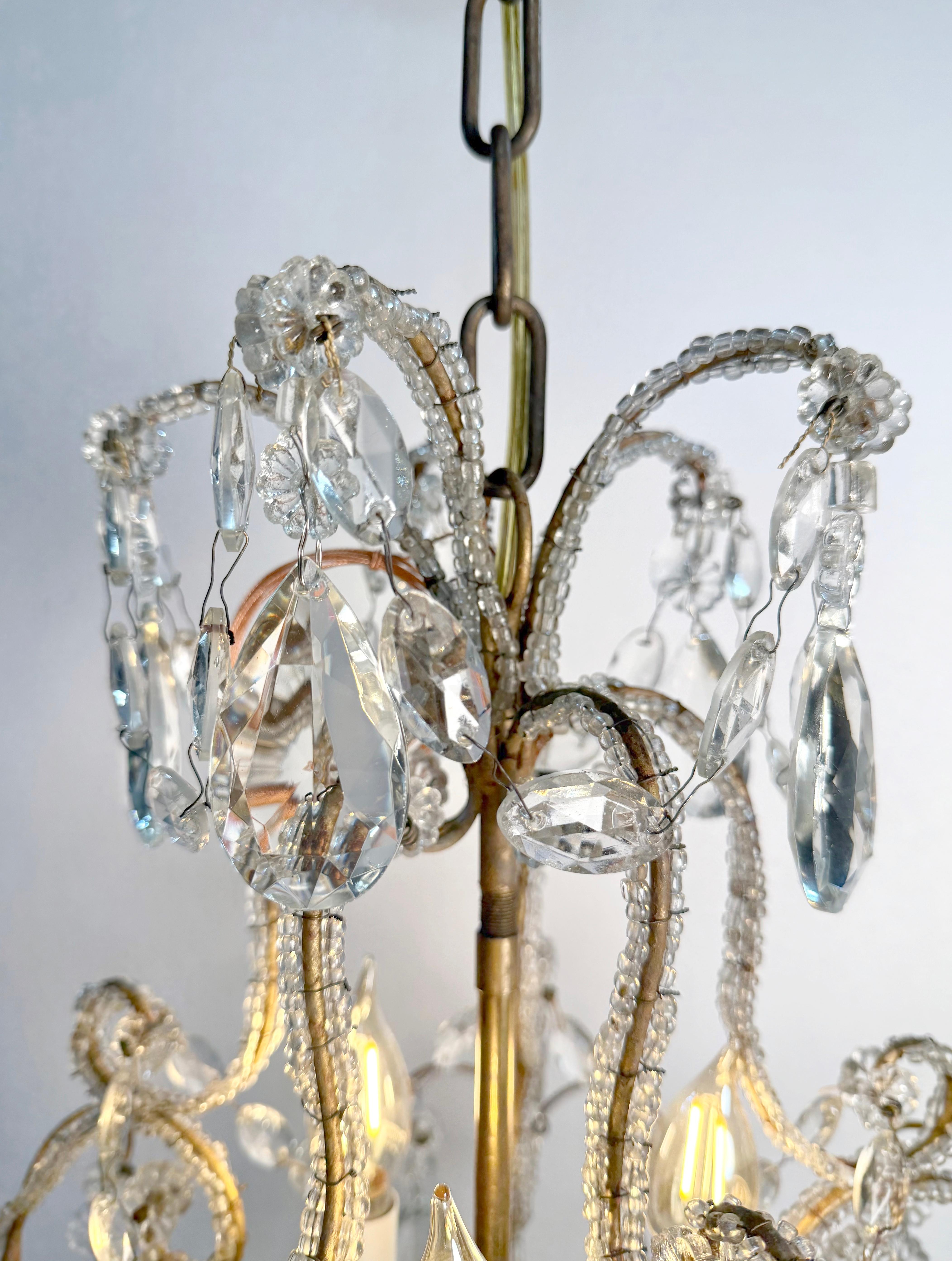 Antique French Crystal 3 Light Chandelier w Floret Details 5