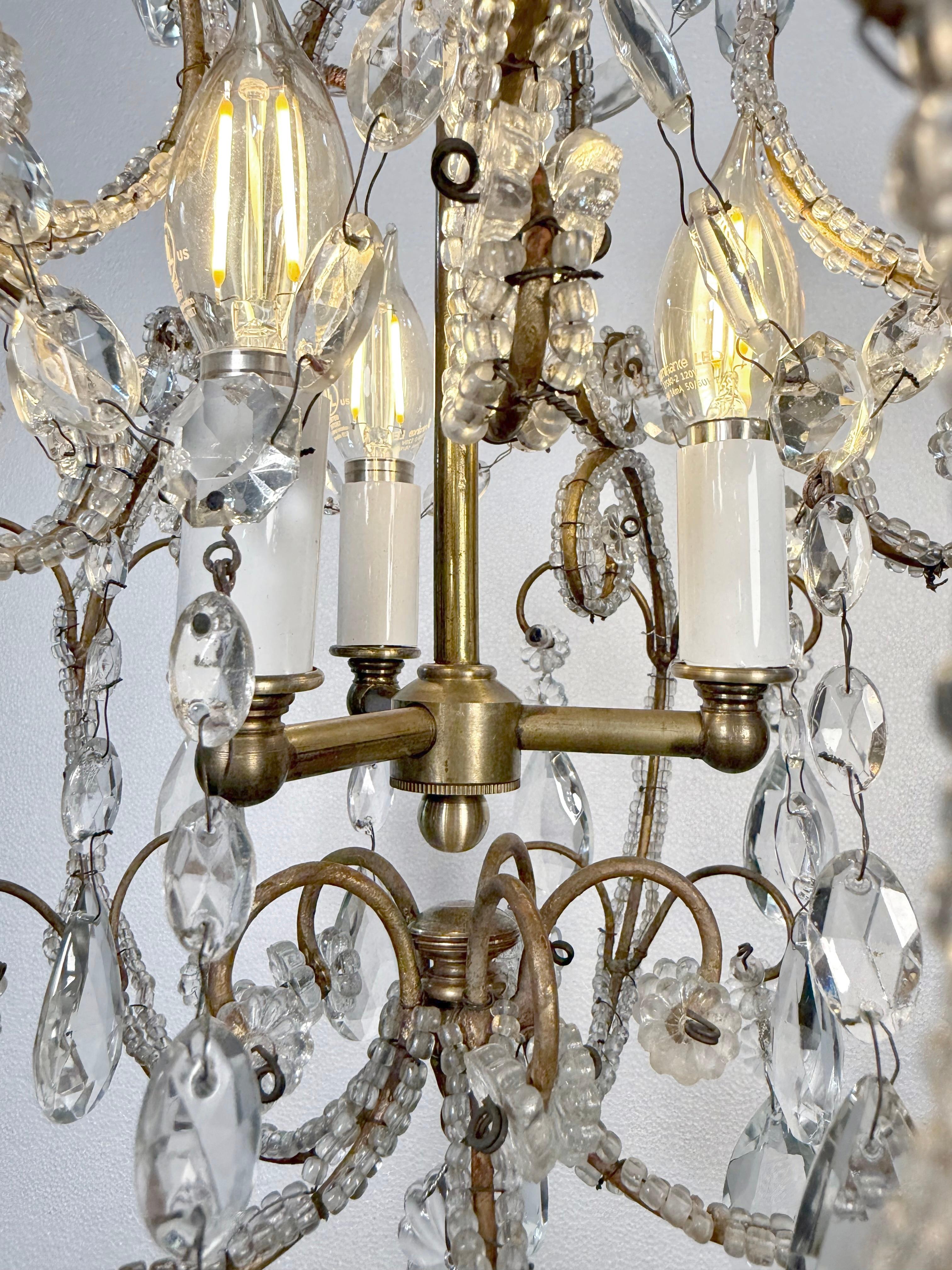 Antique French Crystal 3 Light Chandelier w Floret Details 6