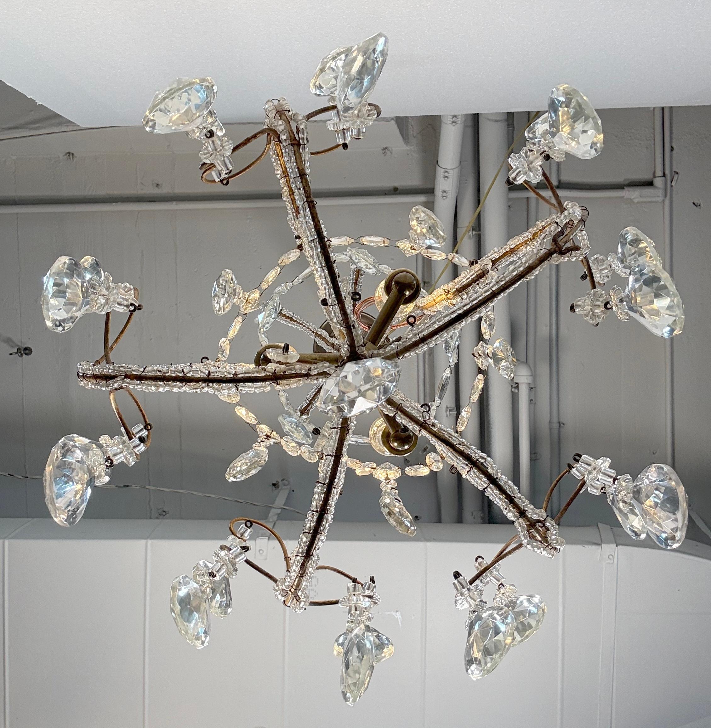 Antique French Crystal 3 Light Chandelier w Floret Details 9