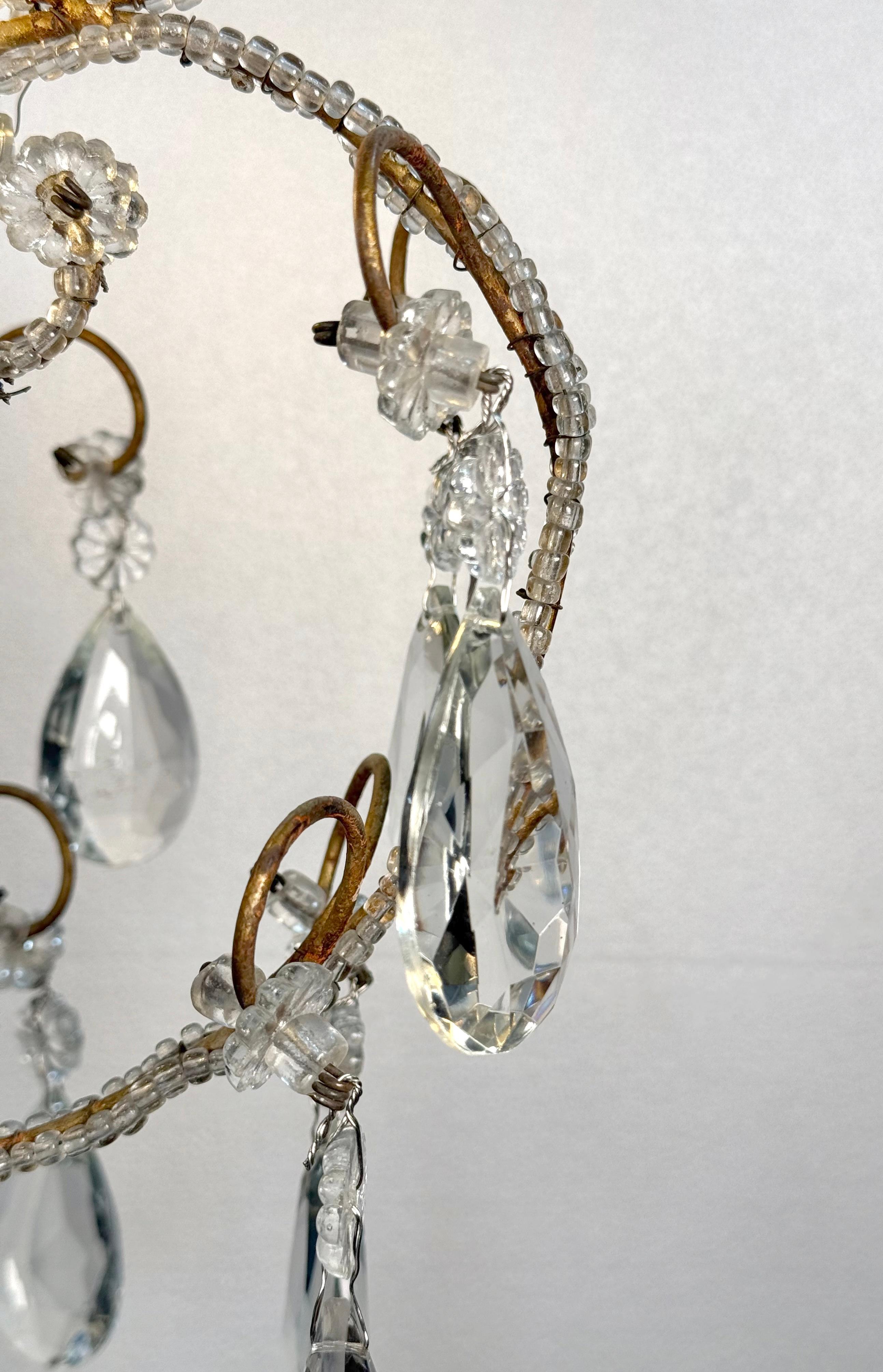 Antique French Crystal 3 Light Chandelier w Floret Details 2