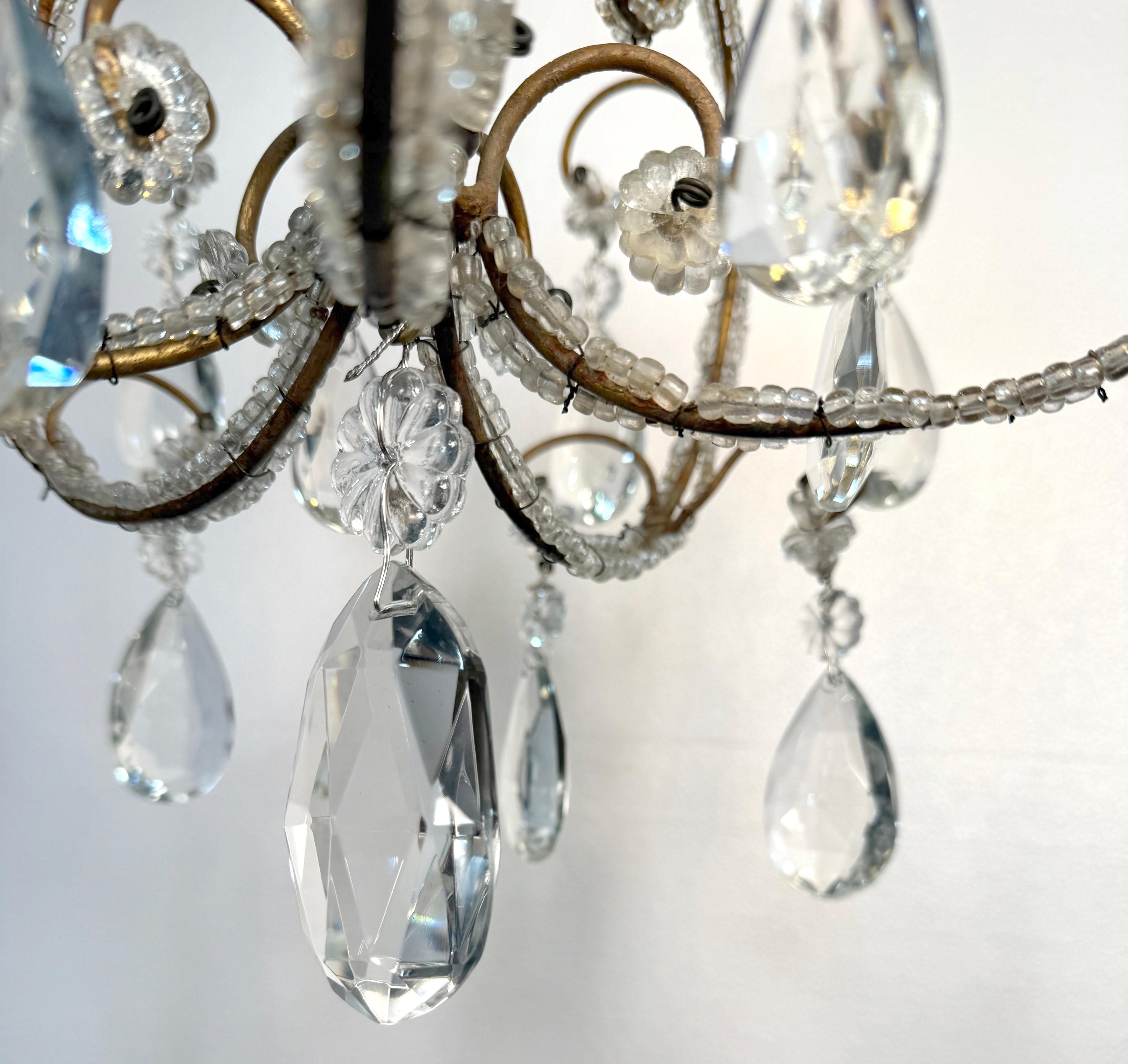 Antique French Crystal 3 Light Chandelier w Floret Details 3