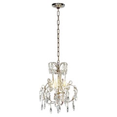 Antique French Crystal 3 Light Chandelier w Floret Details