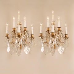 Baccarat Crystal 6 Light Wall Sconces 19th Century Gilt Bronze Antique - a Pair