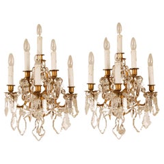 Baccarat Crystal 6 Light Wall Sconces 19th Century Gilt Bronze Antique - a Pair