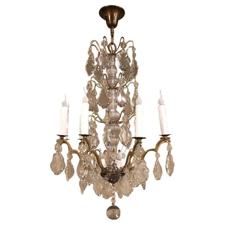 Antique French Crystal and Brass Chandelier For Sale at 1stDibs