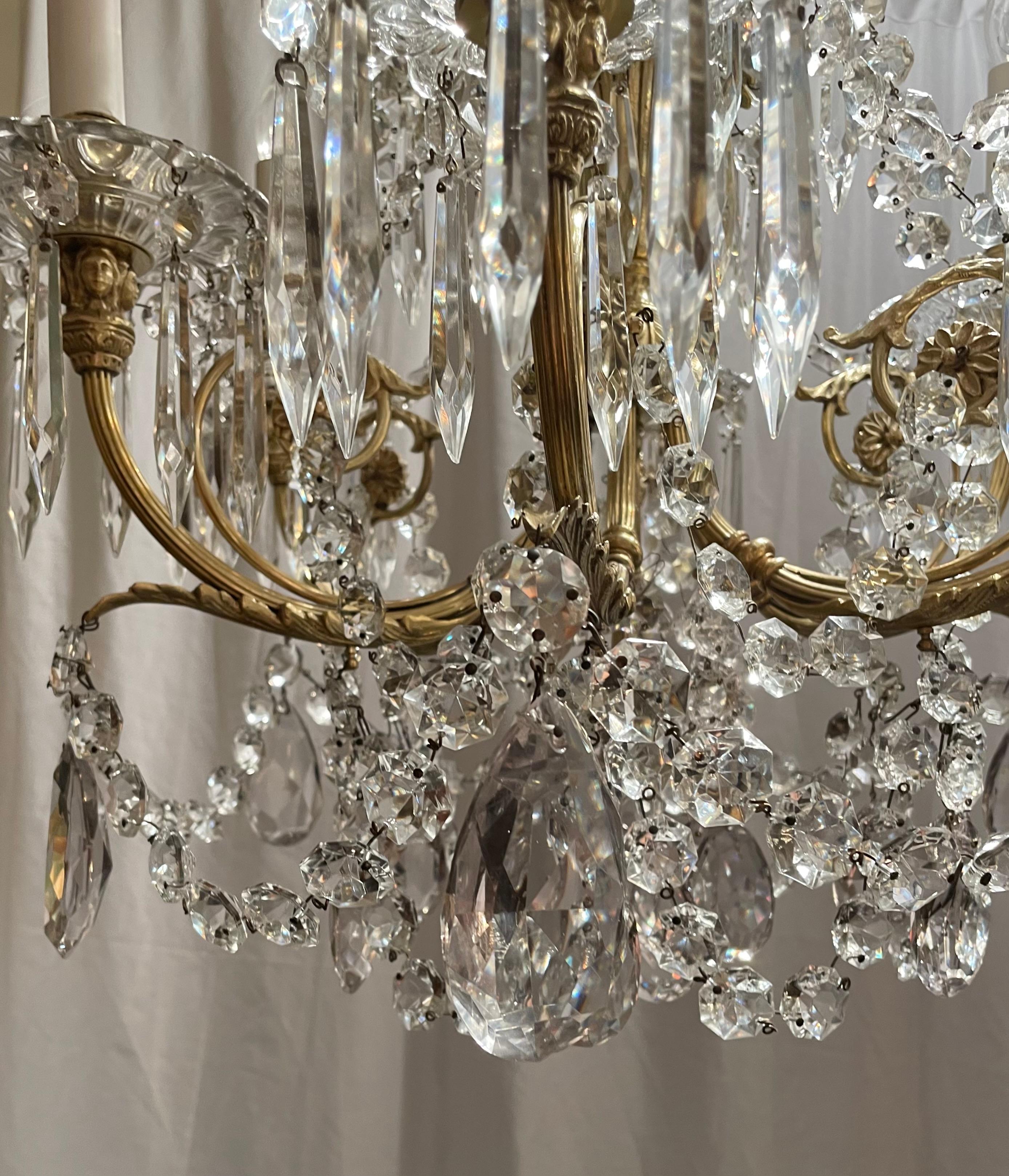 Antique French Crystal and Bronze 6 Light Chandelier circa 1900 For Sale 2