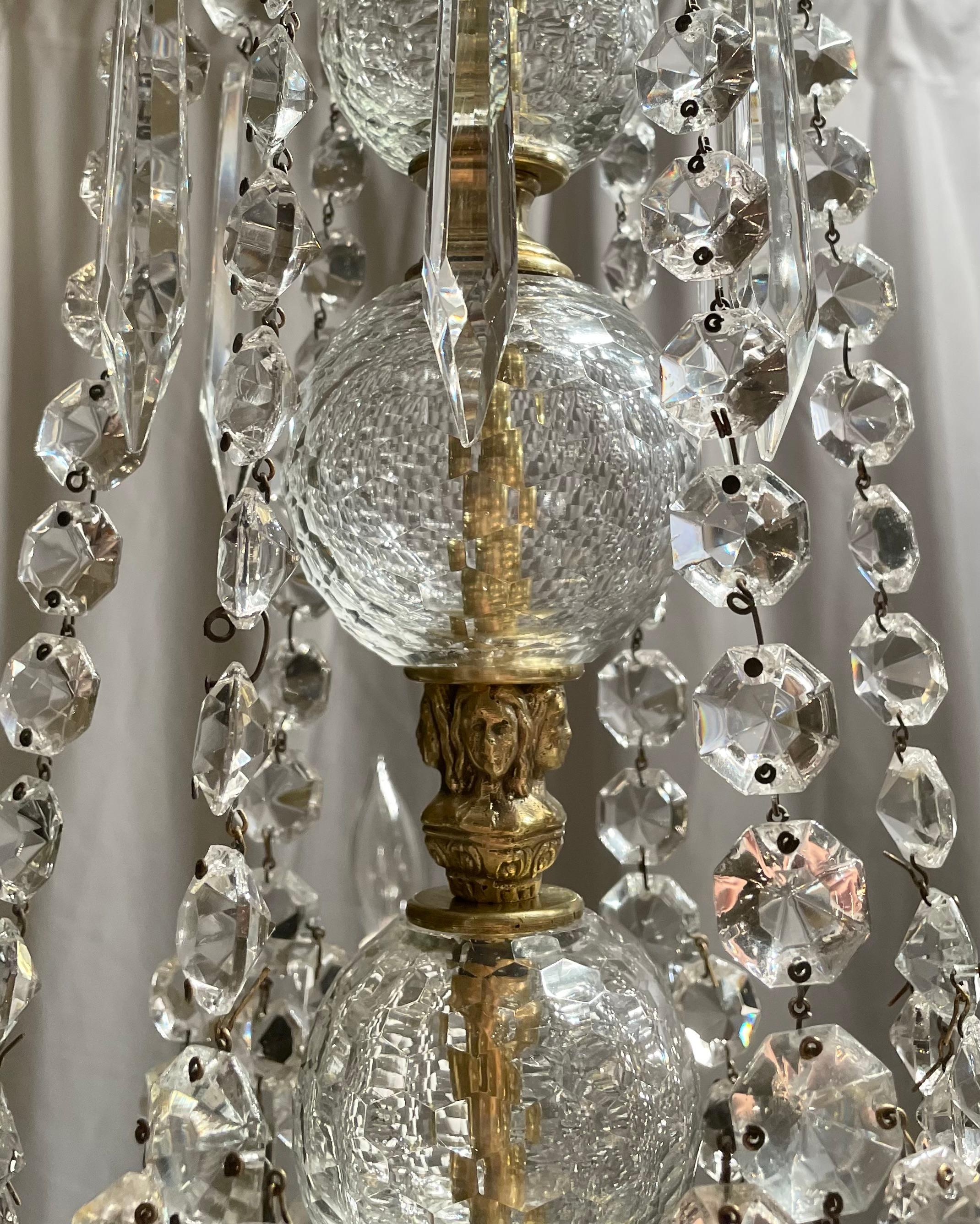 Antique French Crystal and Bronze 6 Light Chandelier circa 1900 For Sale 3