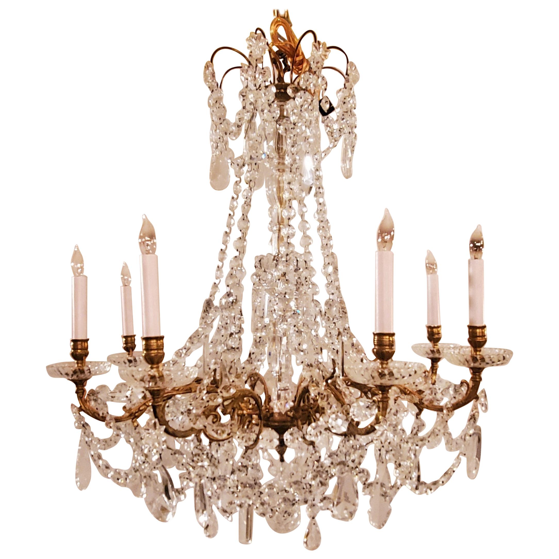 Antique French Crystal and Bronze 8-Light Chandelier, circa 1910 For Sale