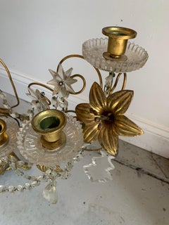 Antique French Crystal and Bronze Candelabra or Centerpiece