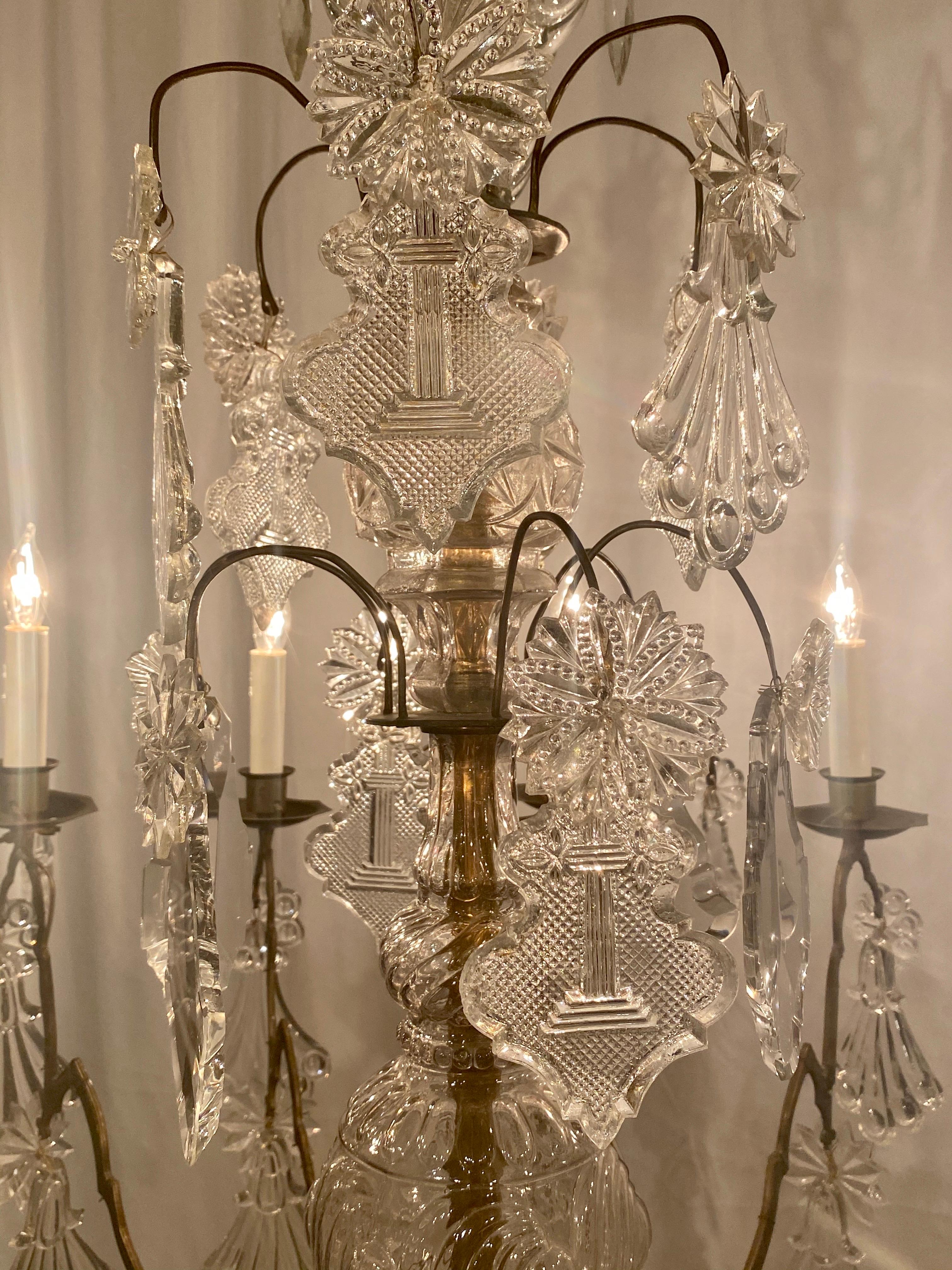 Antique French Crystal and Bronze Chandelier, circa 1880 For Sale 1