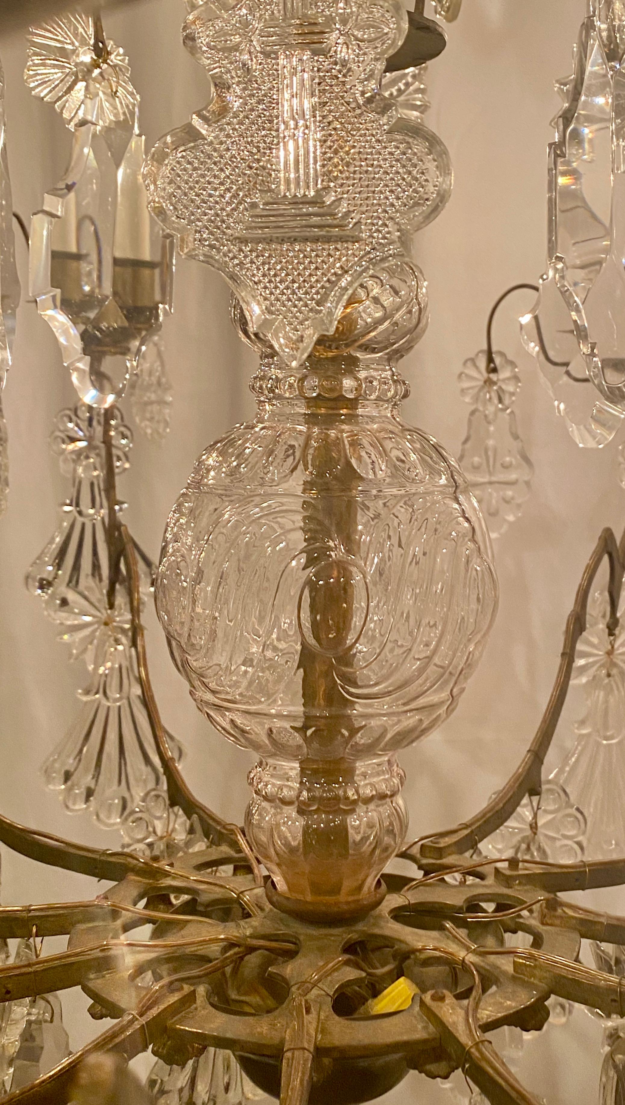 Antique French Crystal and Bronze Chandelier, circa 1880 For Sale 2