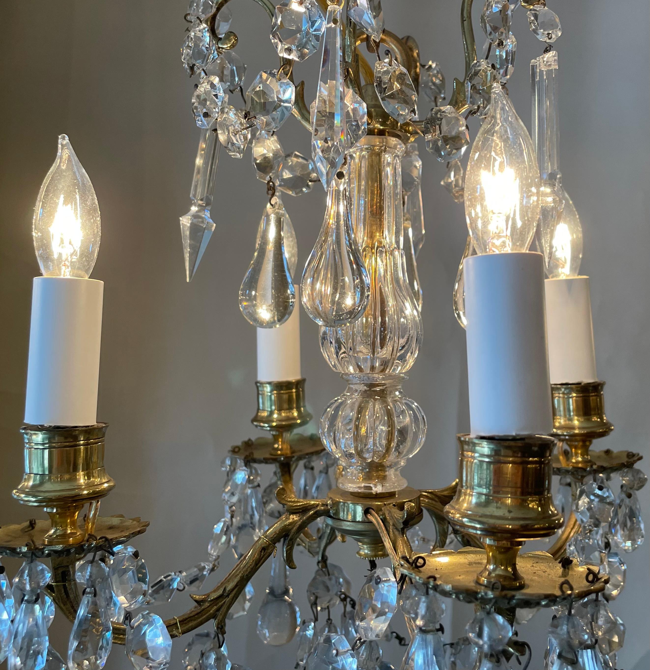 Antique Charming French Crystal and Bronze Chandelier, circa 1890-1900. There is a second identical chandelier available. 