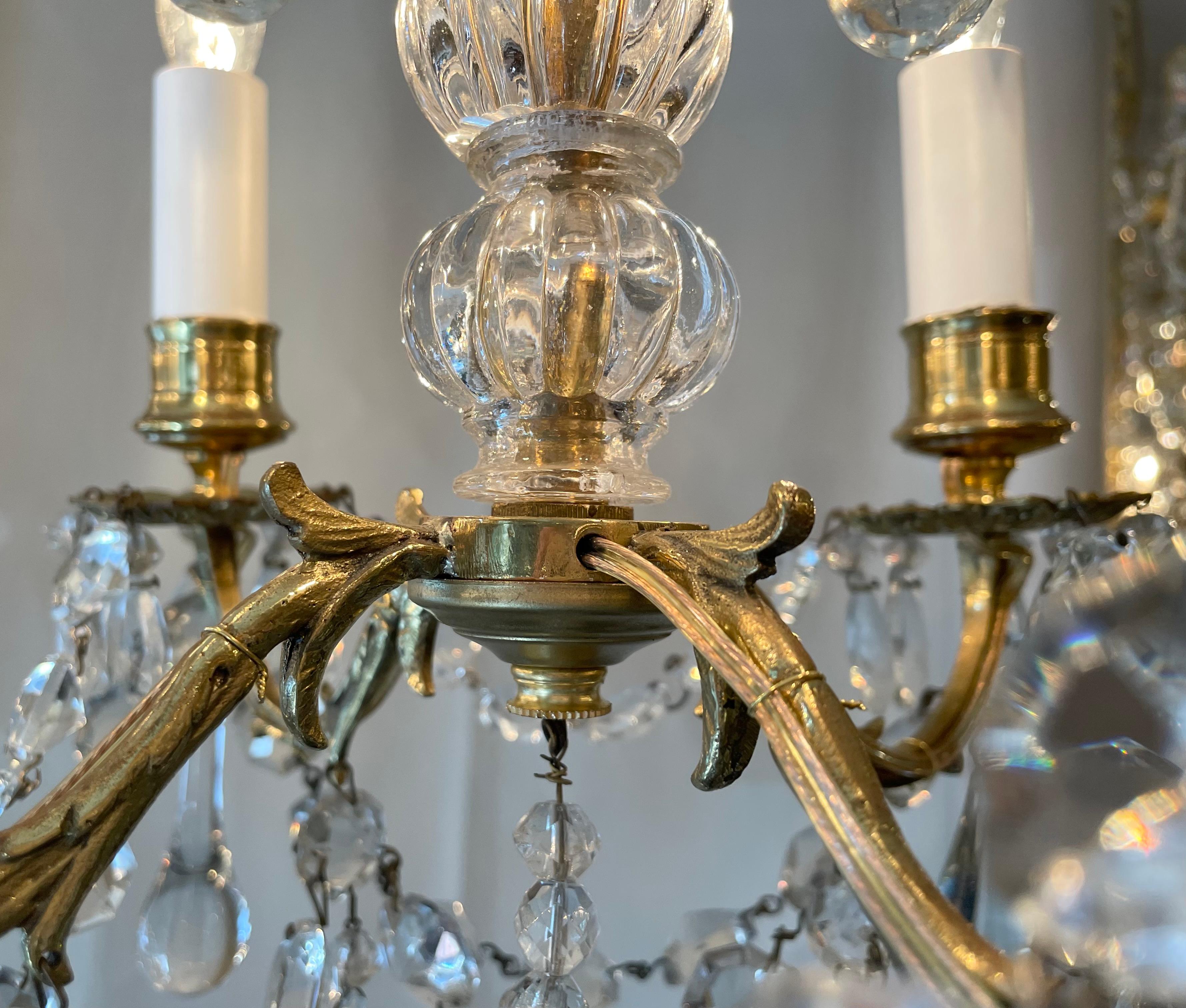 Antique French Crystal and Bronze Chandelier, circa 1890-1900 In Good Condition For Sale In New Orleans, LA