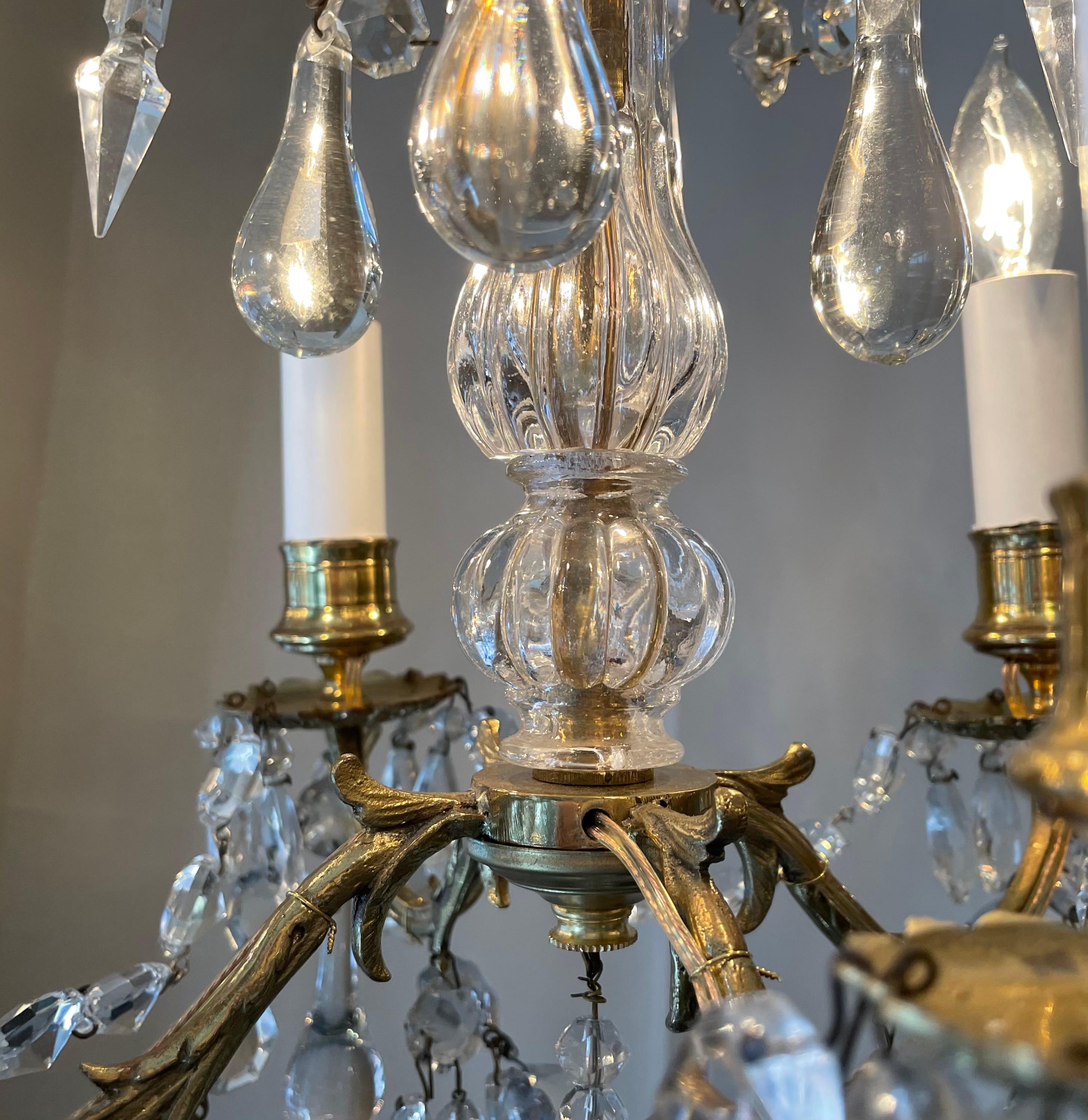 19th Century Antique French Crystal and Bronze Chandelier, circa 1890-1900 For Sale