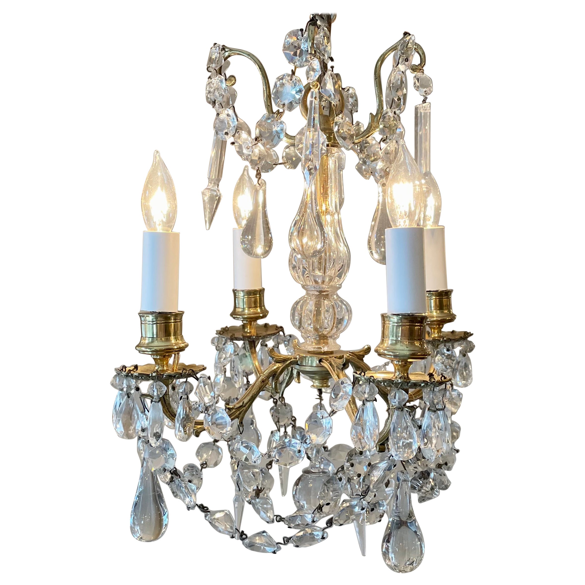 Antico lampadario francese in cristallo e bronzo, 1890-1900 circa