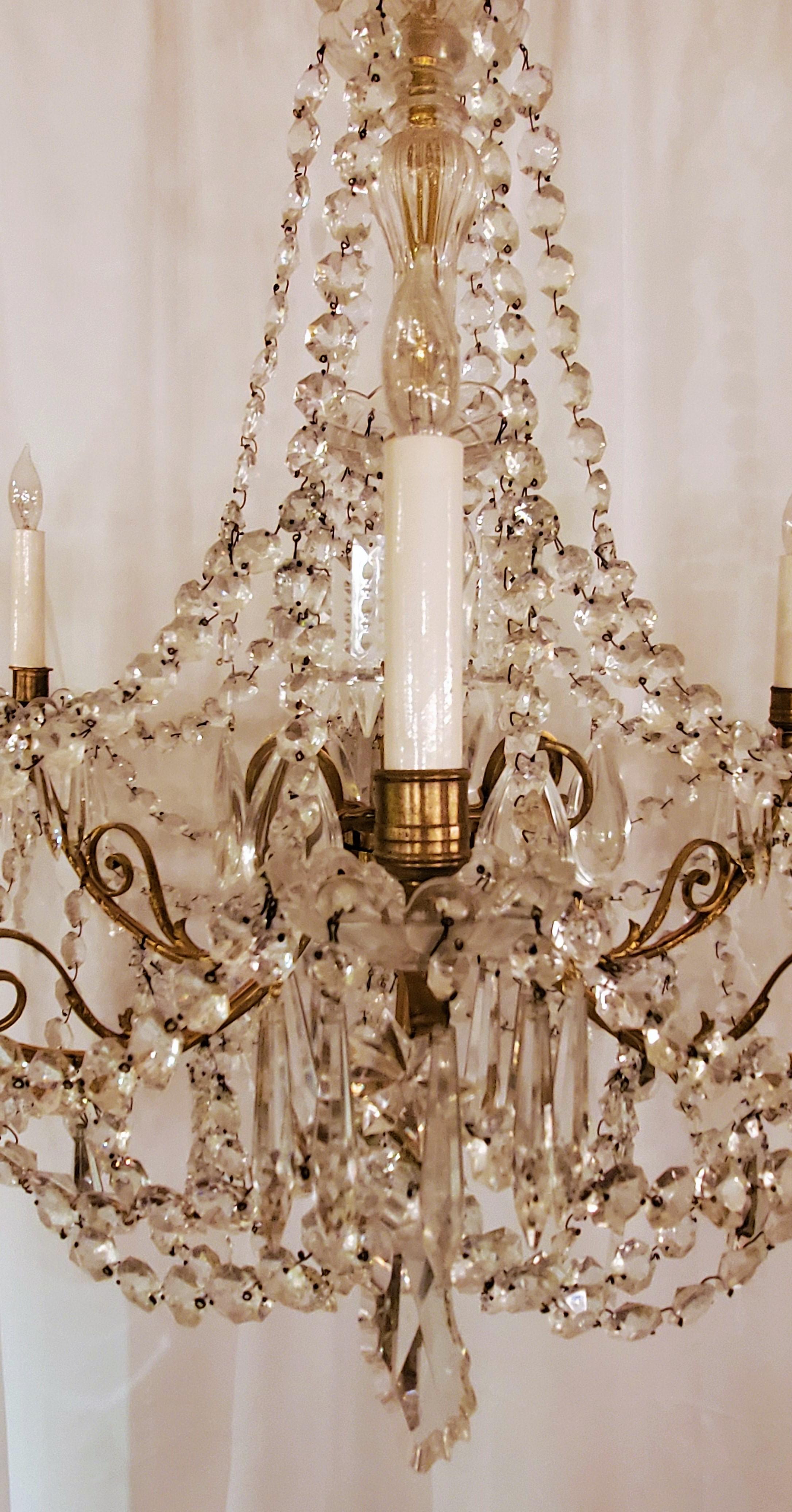 Antique French crystal and bronze chandelier.