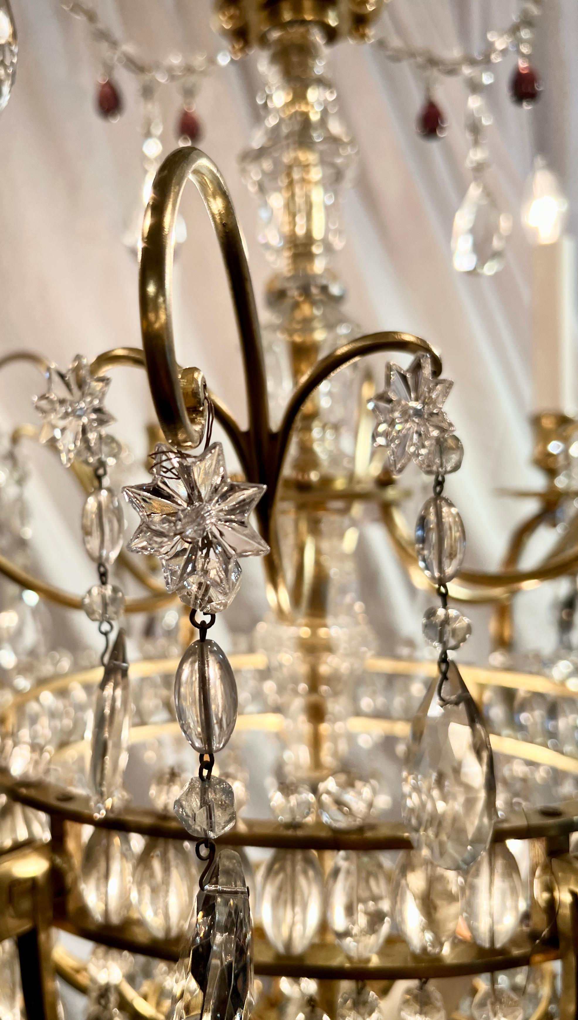 Antique French Clear & Colored Cut Crystal and Gold Bronze Chandelier, Ca. 1890  For Sale 1
