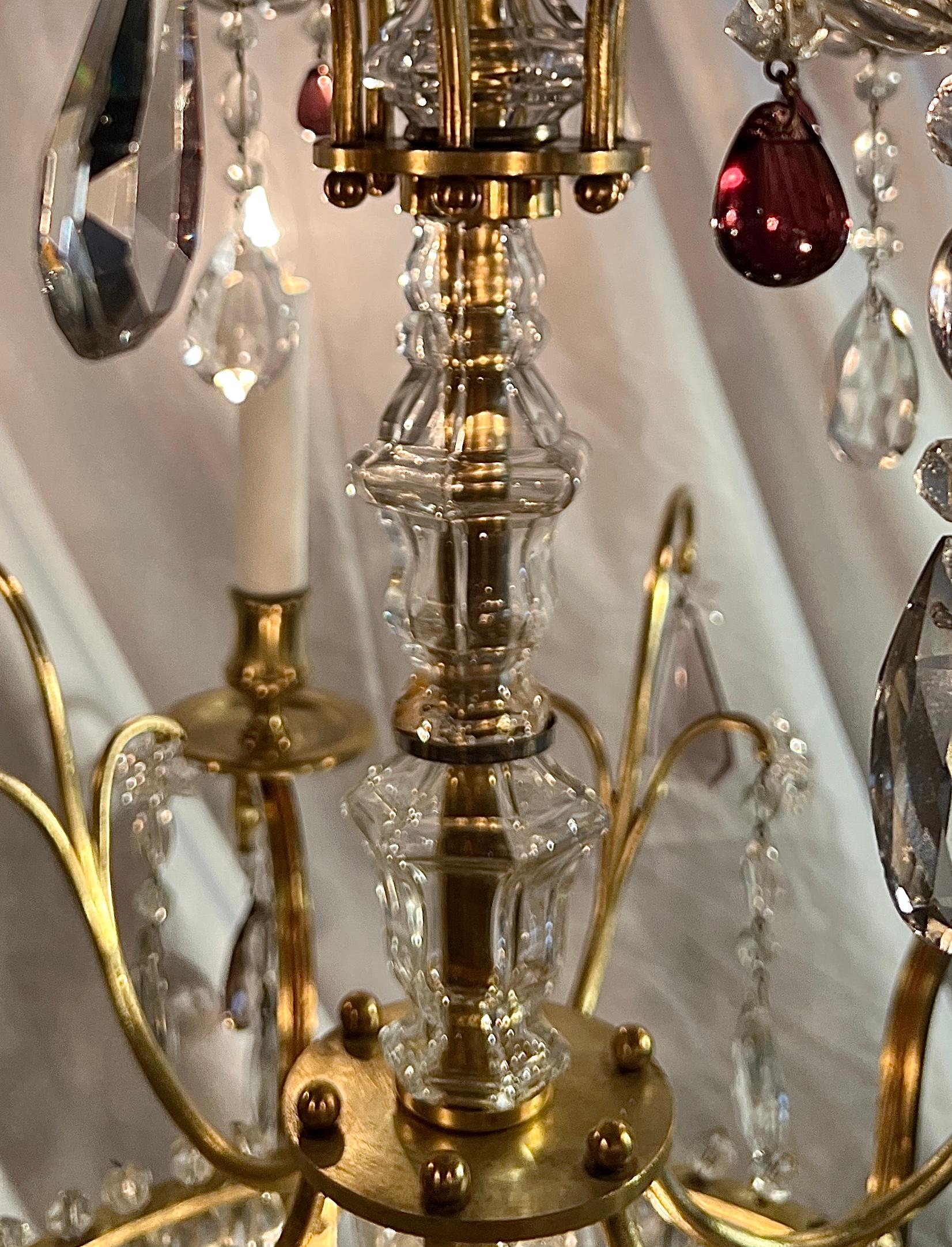 Antique French Clear & Colored Cut Crystal and Gold Bronze Chandelier, Ca. 1890  For Sale 2