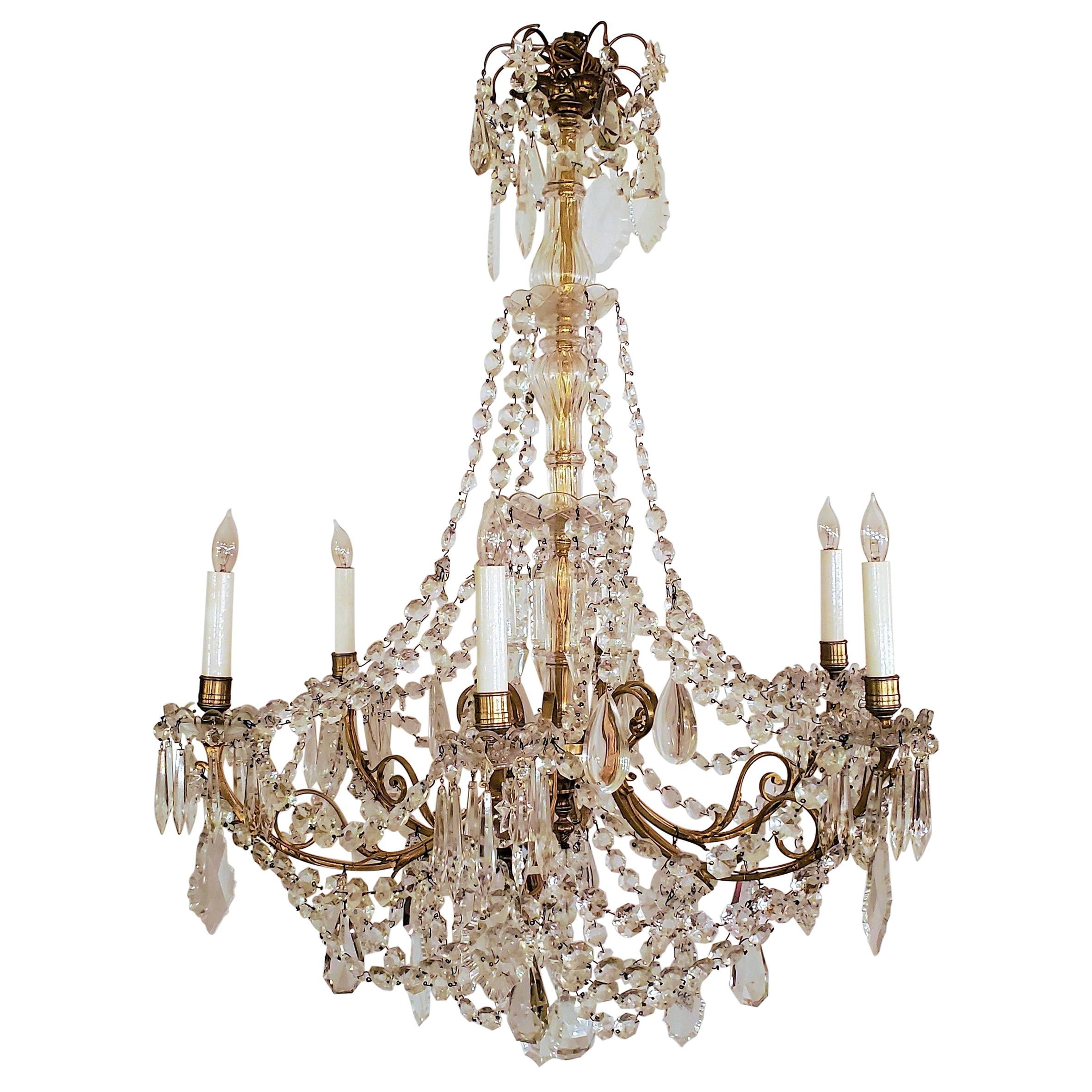 Antique French Crystal and Bronze Chandelier For Sale