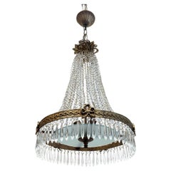 Lampadario francese antico in cristallo e bronzo