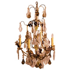 Antique French Crystal and Bronze Chandelier with Baccarat Colored Fruit
