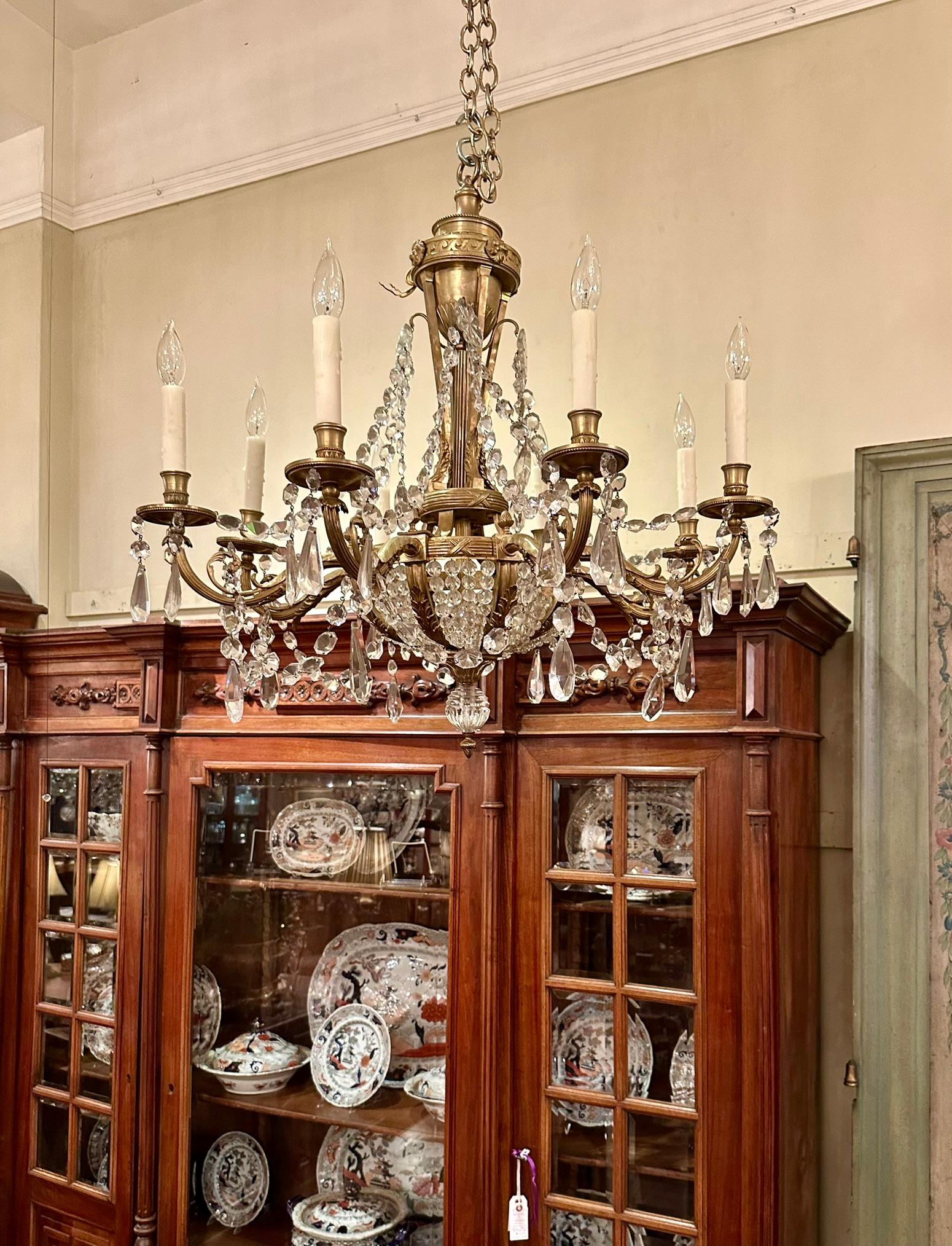 Antico lampadario francese in cristallo e bronzo D. A., circa 1890. in vendita 1